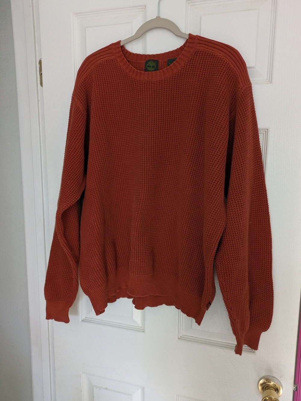 Timberland 100% Cotton!! Orange Waffle Knit Crewneck Sweater